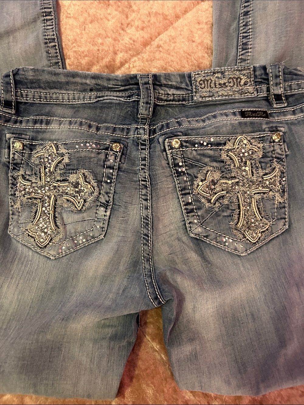 Miss Me Light Blue Embroidered Cross Pocket Bootcut Jeans